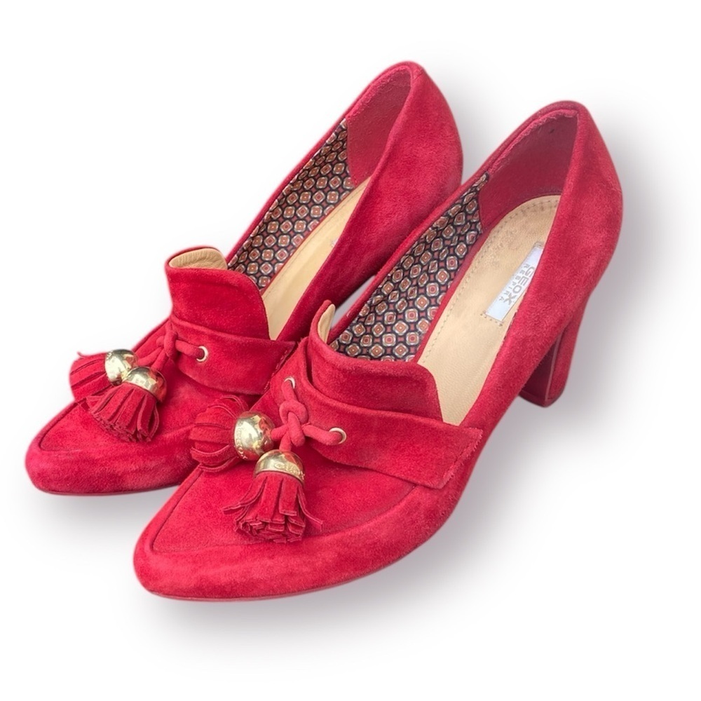 Geox Red Suede Heeled Loafers Size EU 39 - Picture 2 of 13